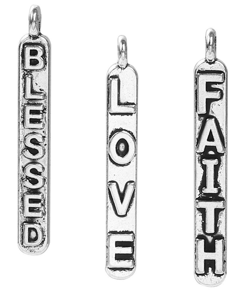 JGFinds Blessed Love Faith Message Charm Pendants, Silver Tone, 1 1/8", 144 Pack (48 of Each), Quotes DIY Charm Bracelets or Mixed Saying Keychains - Encouragement Words, Inspirational - Image 2